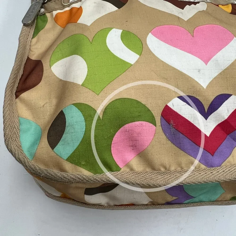 LeSportsac Hobo Vintage Classic Hearts Printed Nylon Tan Lovecore